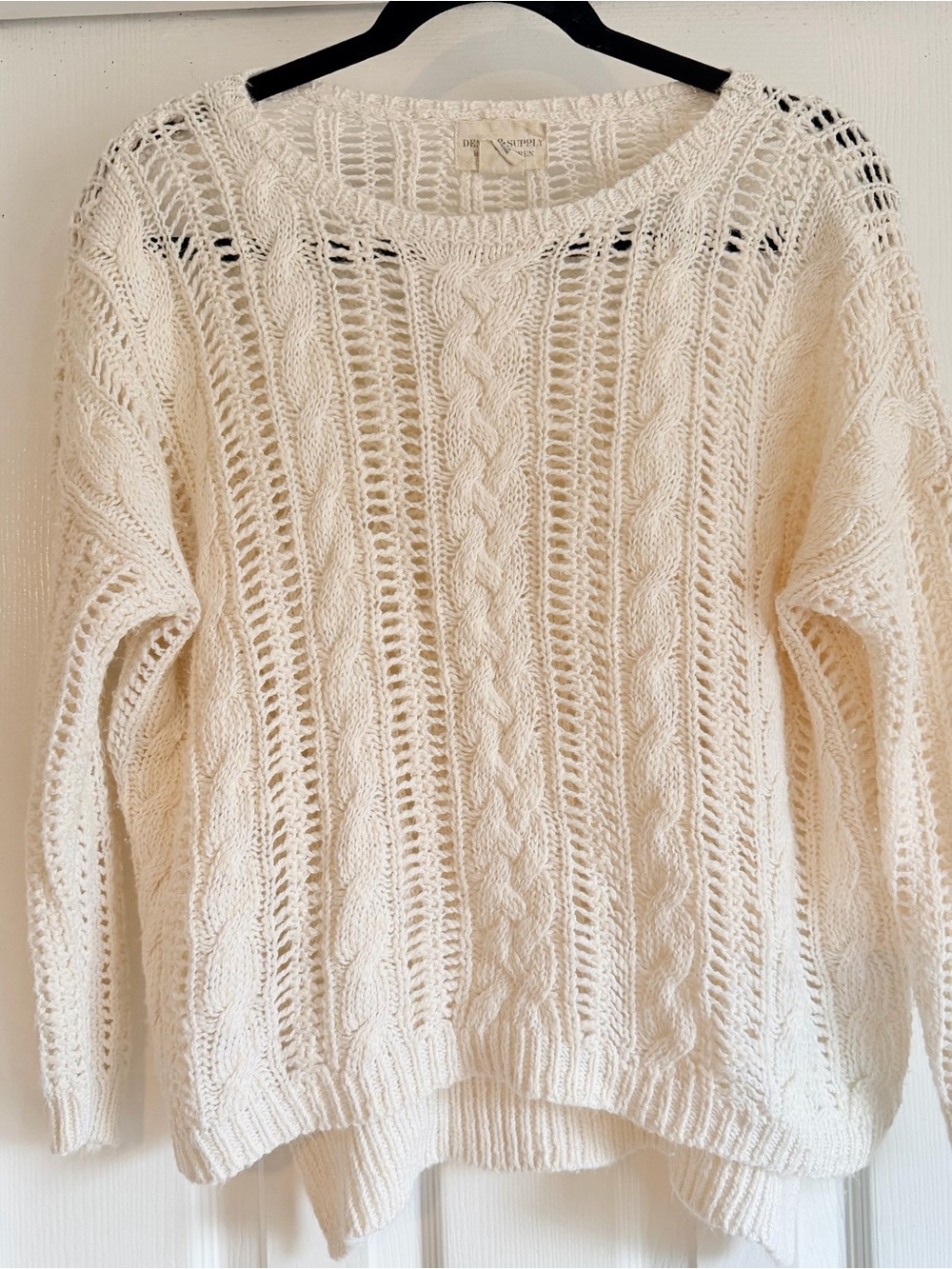 Denim & Supply Ralph Lauren Cream Cable Pointelle Knit Slouchy Sweater M